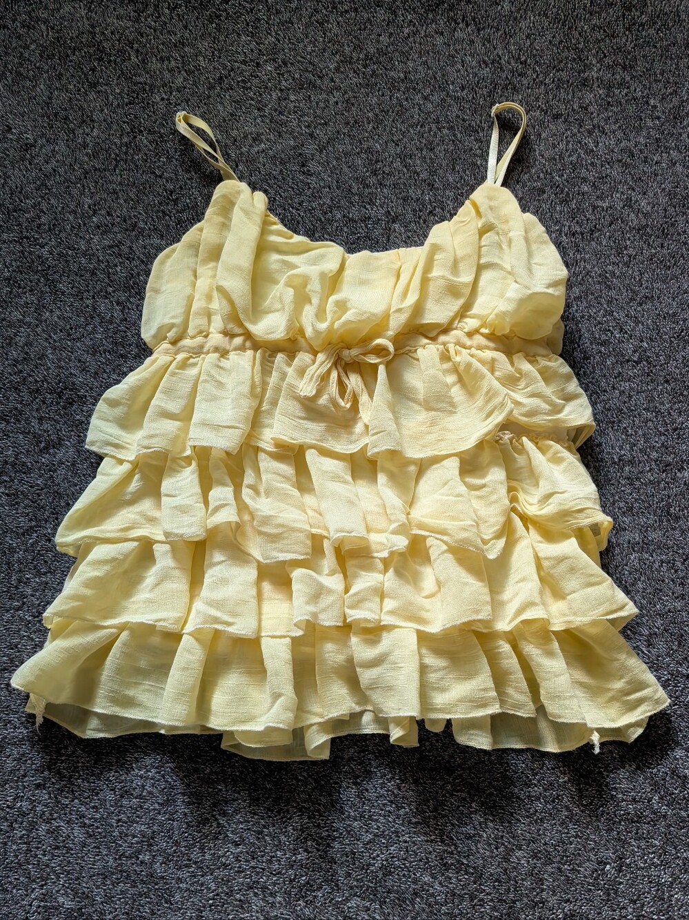 Summer Yellow Tie-Strap Tiered Tank Top